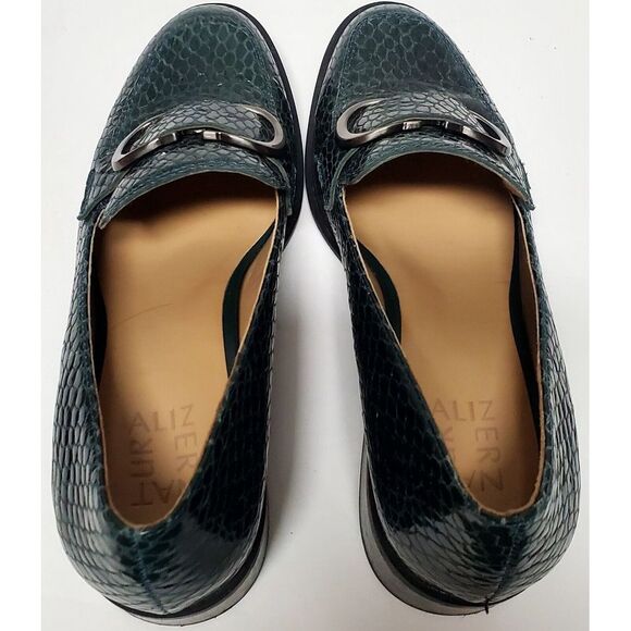 Naturalizer Pascal Shoes 8M Green Snakeskin Embossed Round Toe Buckle Bit Heels - Picture 2 of 16